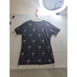Knowledge Cotton Apparel T Shirt Womens Medium Black Allover Owl Print Casual